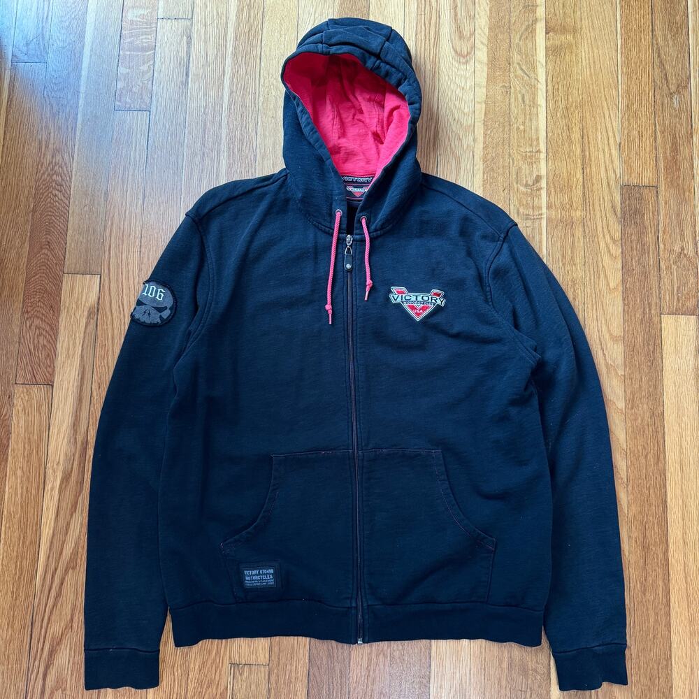 Victory Motorcycles USA Hoodie Mens Large Black Full Zip Sweatshirt Biker